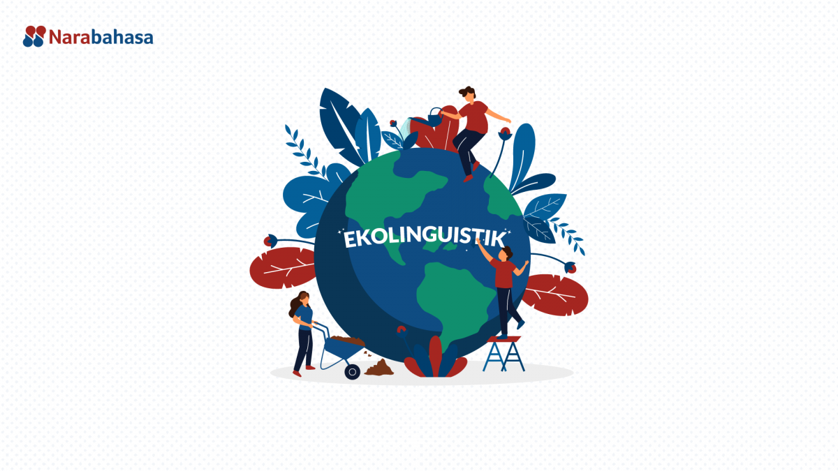 Ilustrasi ekolinguistik yang digambarkan dengan dunia, lingkungan, dan manusia