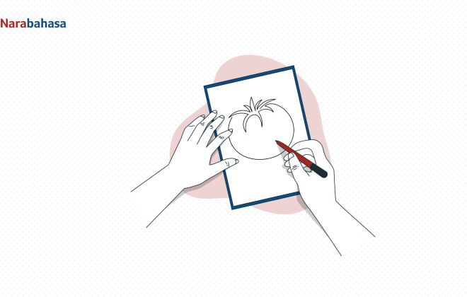 Ilustrasi teknik pomodoro dengan diambil dari pencatat waktu berbentuk tomat