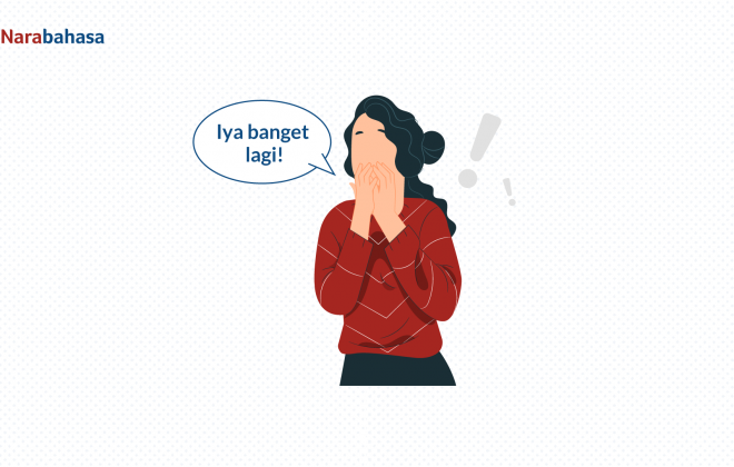 Ilustrasi seorang wanita sedang berkata "Iya banget lagi"