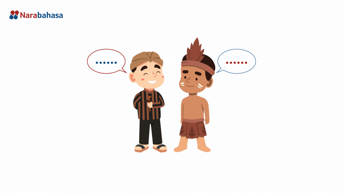 Ilustrasi dua orang berbaju daerah sebagai ilustrasi bahasa daerah yang berbeda